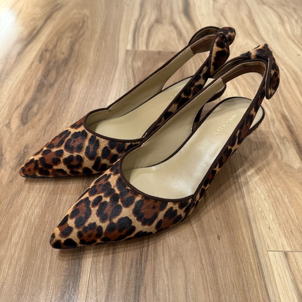 Ann Taylor Tanja Leopard Print Heels Haircalf Slingbacks, Size 6.5 - Picture 2 of 5